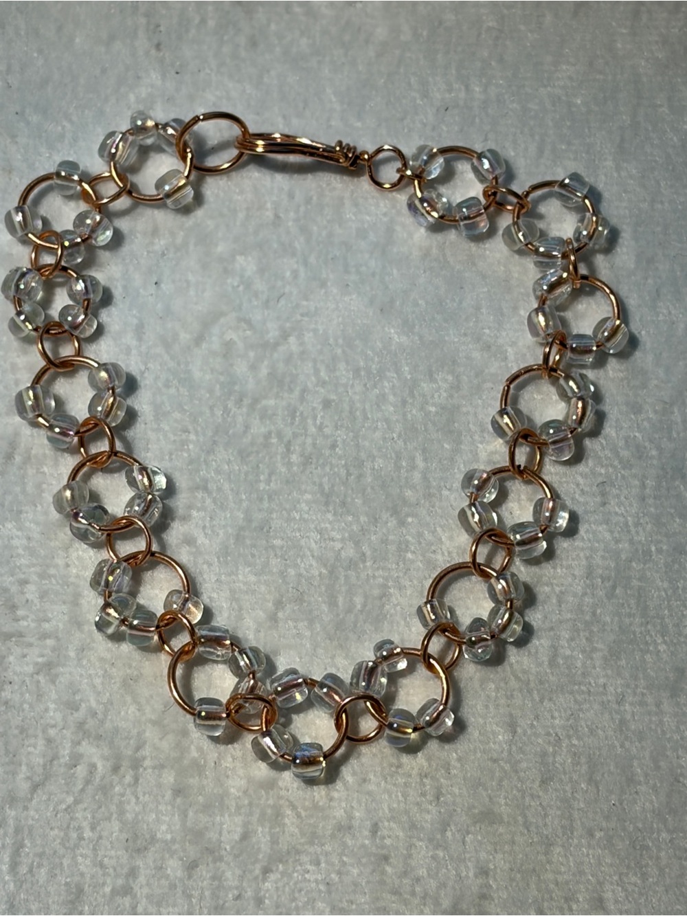 Delicate Clear Bead & Copper Link Bracelet
